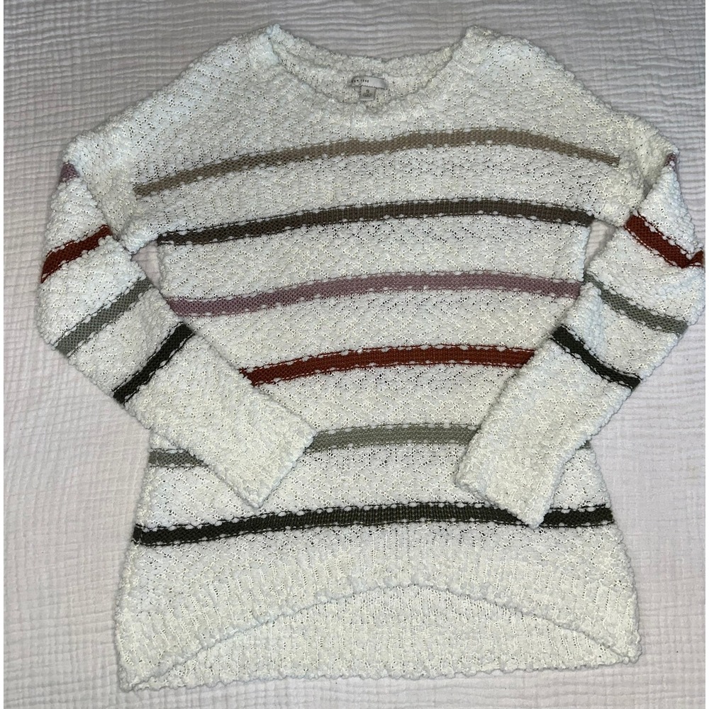 Cato  Cream Striped Sweater Women's Small‎ Pullover Knitwear Cozy Casual Soft